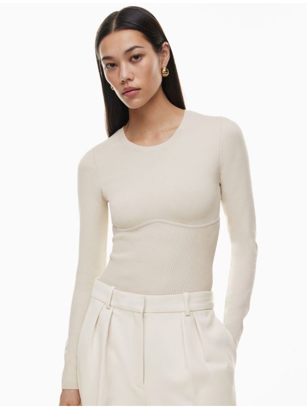 BABATON Sculpt Knit Empire Waist Long Sleeve
Top S Beige Corset sweater Aritzia